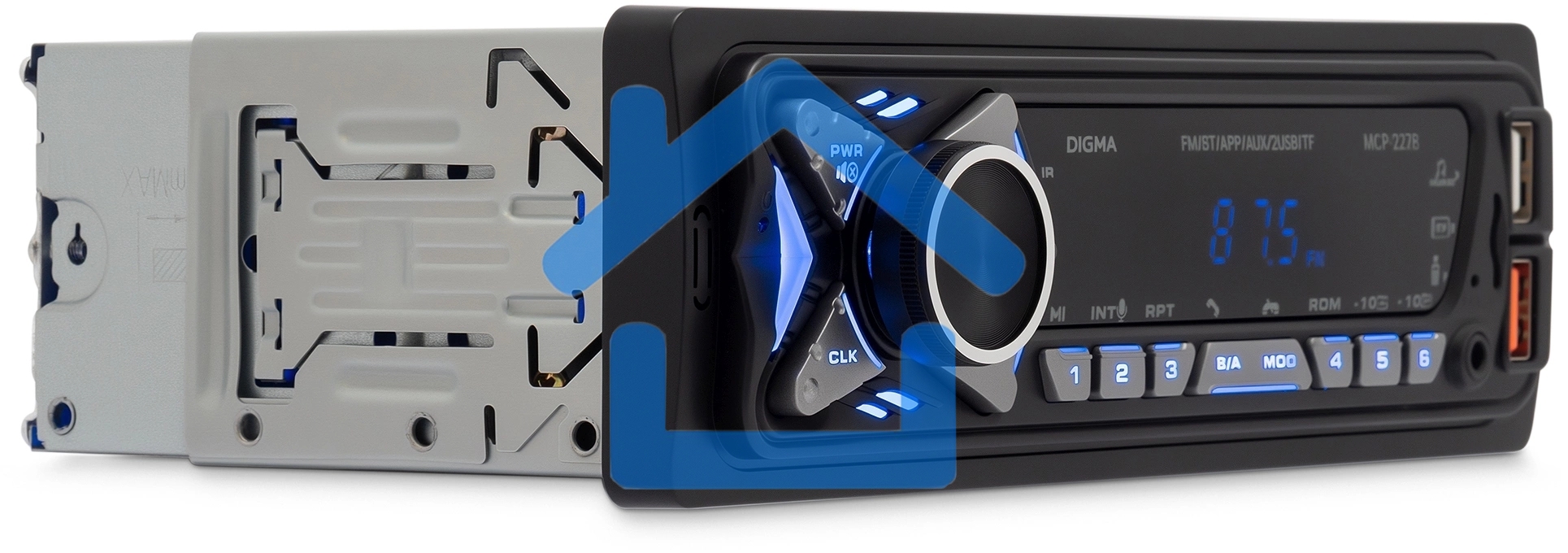 Автомагнитола Digma MCP-227B 1DIN 2x45Вт v5.0 USB 2.0 AUX 2 ПДУ