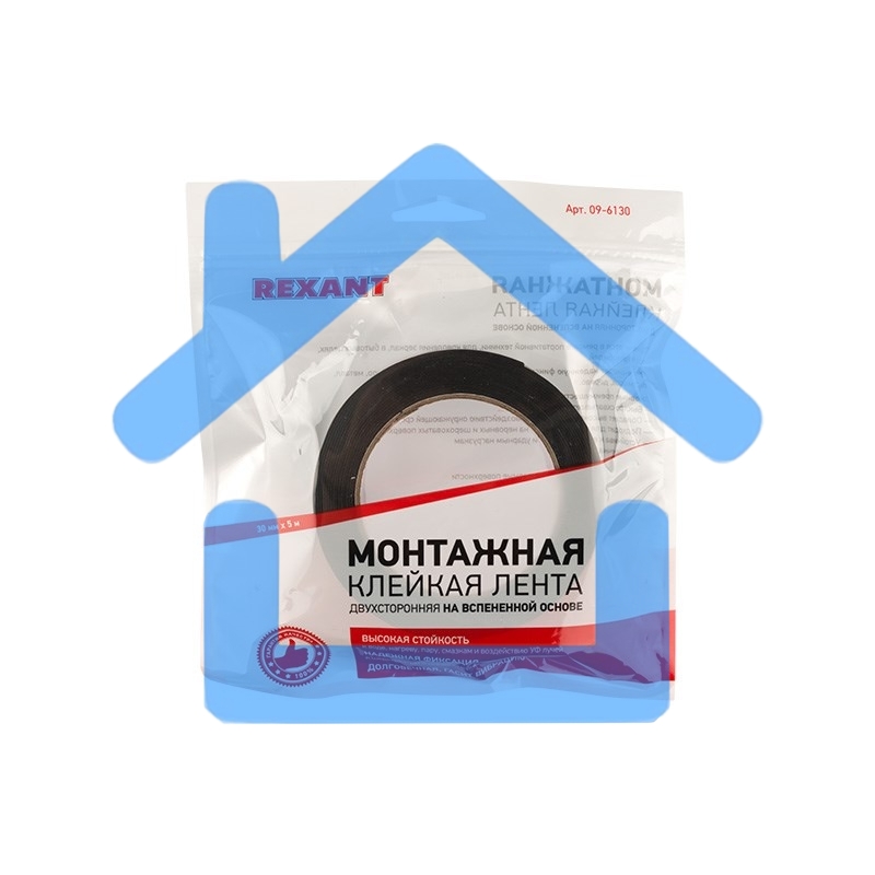 Двухсторонний скотч Rexant, черная, вспененная ЭВА основа, 30 мм, ролик 5 м