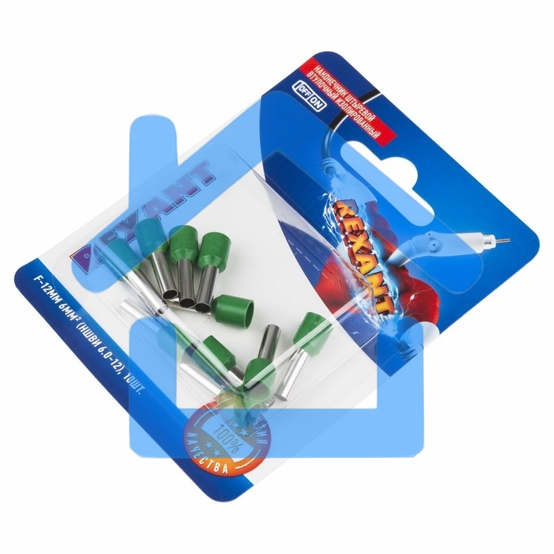 Наконечник штыревой втулочный Rexant изолированный, F-12 мм, 6 мм², НШВи 6.0-12 / Е 6,0-12 / E6012, зеленый, в упак. 10 шт.