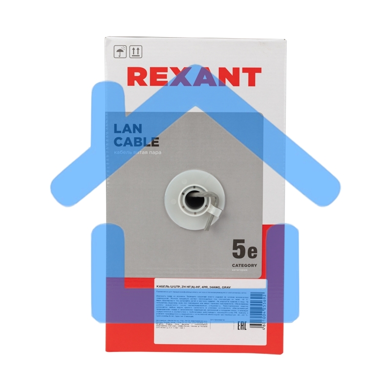 Кабель витая пара Rexant U/UTP, категория 5e, ZH нг(А)-HF, 4PR, 24AWG, внутренний, серый, 305 м