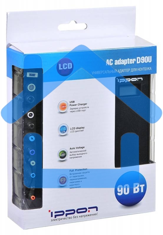 Блок питания Ippon D90U автоматический 90W 15V-19.5V 10-connectors 8A 1xUSB 2.1A от бытовой электросети LСD индикатор