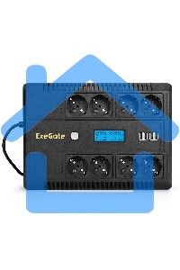 Источник бесперебойного питания ExeGate NEO Smart LHB-850.LCD.AVR.8SH.CH.RJ.USB 850VA/510W, LCD, AVR, 8*Schuko, RJ45/11, USB, 4*USB-порта для зарядки, черный