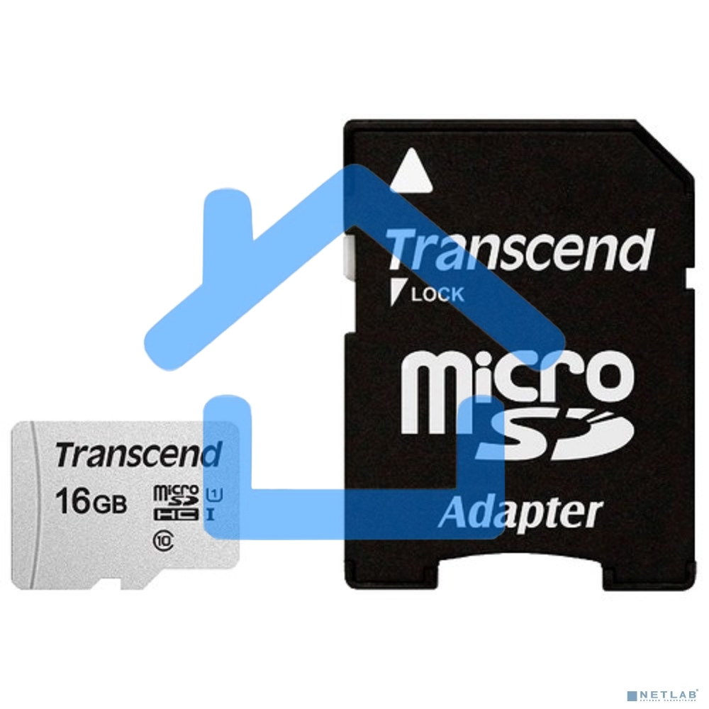 Флеш карта Micro SecureDigital 16Gb TranscendTS16GUSD300S-A MicroSDHC Class 10 UHS-I, SD adapter
