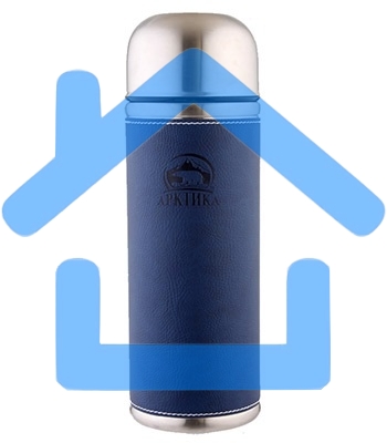 Термос Арктика 108-700 синий, узкое горло 0,7 л + кнопка в коже, холод/тепло 28 ч
