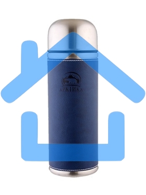 Термос Арктика 108-700 синий, узкое горло 0,7 л + кнопка в коже, холод/тепло 28 ч