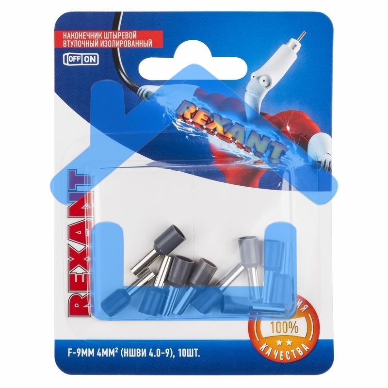 Наконечник штыревой втулочный Rexant изолированный, F-9 мм, 4 мм², НШВи 4.0-9 / Е 4,0-9 / Е4009, серый, в упак. 10 шт.