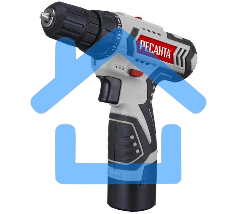 Дрель-шуруповерт Ресанта ДА-12-2ЛК 75/14/2, Аккумуляторная, 12В, 2 АКБ, Кейс