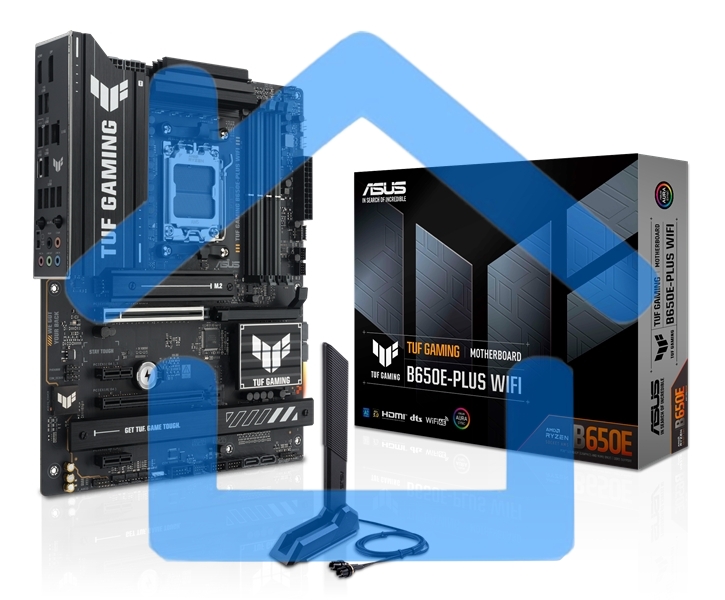 Материнская плата ASUS TUF GAMING B650E-PLUS WIFI, AM5, AMD B650, 4xDDR5, 4xSATA, 3xM.2, 1xPCIe 5.0 x16, 1xPCIe 4.0 x4, 2xPCIe 4.0 x1, 1xDisplayPort, 1xHDMI, 1x2.5Gb LAN, Wi-Fi 6E, Bluetooth 5.3, 1xUSB-C 20Gbps, 3xUSB-A 10Gbps, 6xUSB-A 2.0, 5x3.5 мм, 7.1,