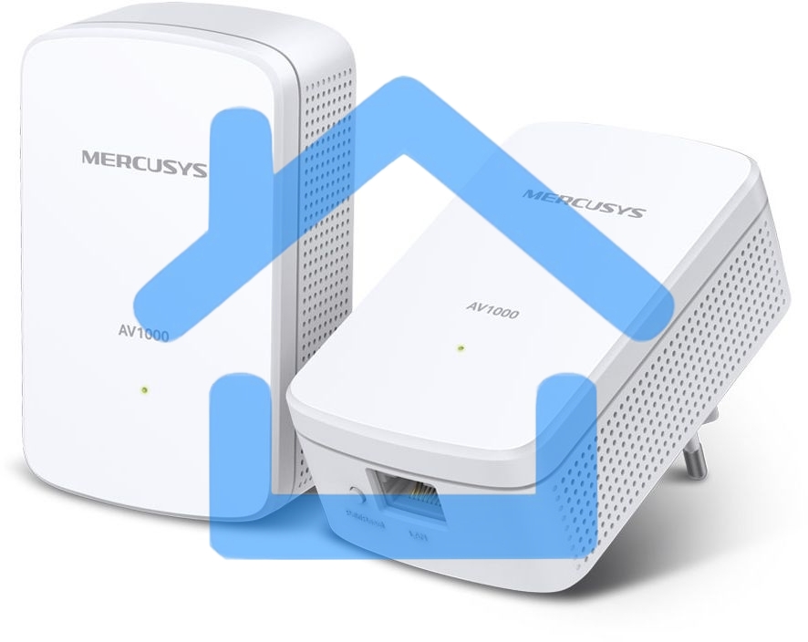Комплект гигабитных адаптеров Mercusys AV1000 Gigabit Powerline Kit, HomePlug AV2 standard, 1 Gigabit port, 300m over electrical circuits, plug and play.
