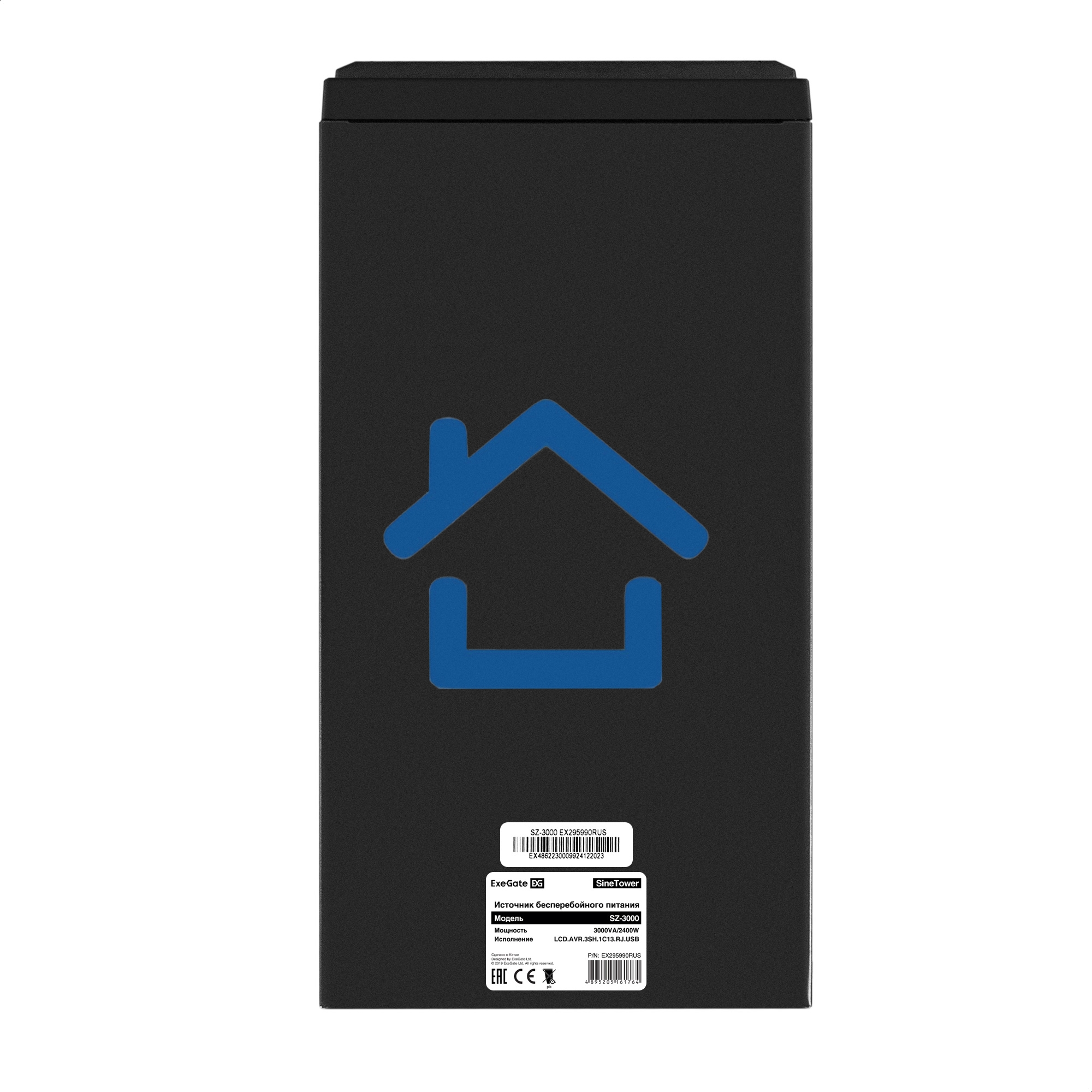 Комплект ИБП EX295990RUS + батарея 65Aч EX282980RUS 4шт (инвертор, синус, для котла) ExeGate SineTower SZ-3000.LCD.AVR.3SH.1C13.RJ.USB <3000VA/2400W, чистый синусоида, LCD дисплей, AVR, 3*Schuko+1*C13, RJ45/11, USB, линейно-интерактивный, черный> + батаре