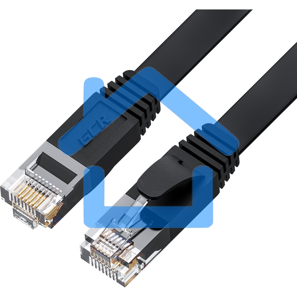 Патч-корд GCR PROF плоский прямой 2.0m, UTP медь кат.6, черный, 30 AWG, ethernet high speed 10 Гбит/с, RJ45, T568B, GCR-52861