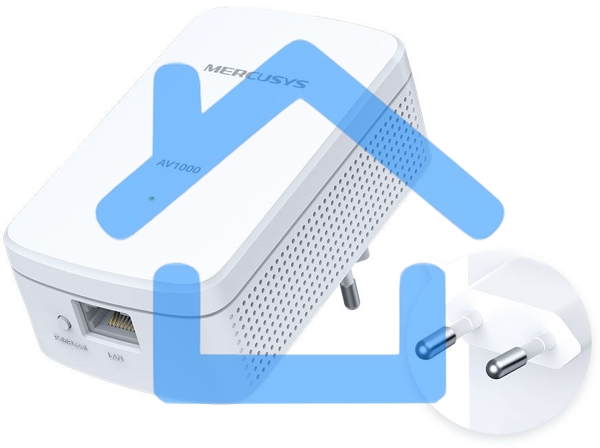 Комплект гигабитных адаптеров Mercusys AV1000 Gigabit Powerline Kit, HomePlug AV2 standard, 1 Gigabit port, 300m over electrical circuits, plug and play.