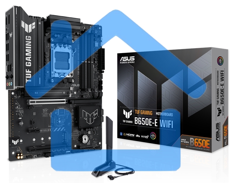 Материнская плата ASUS TUF GAMING B650-E WIFI, AM5, AMD B650, 4xDDR5, 4xSATA, 3xM.2, 1xPCIe 4.0 x16, 1xPCIe 4.0 x16, 1xPCIe x1, 1xDP, 1xHDMI, 1x2.5Gb LAN, Wi-Fi 6E, Bluetooth 5.3, 2xUSB-C (1x10Gbps, 1x20Gbps), 3xUSB-A 5Gbps, 2xUSB-A 10Gbps, 3xUSB-A 2.0, 5