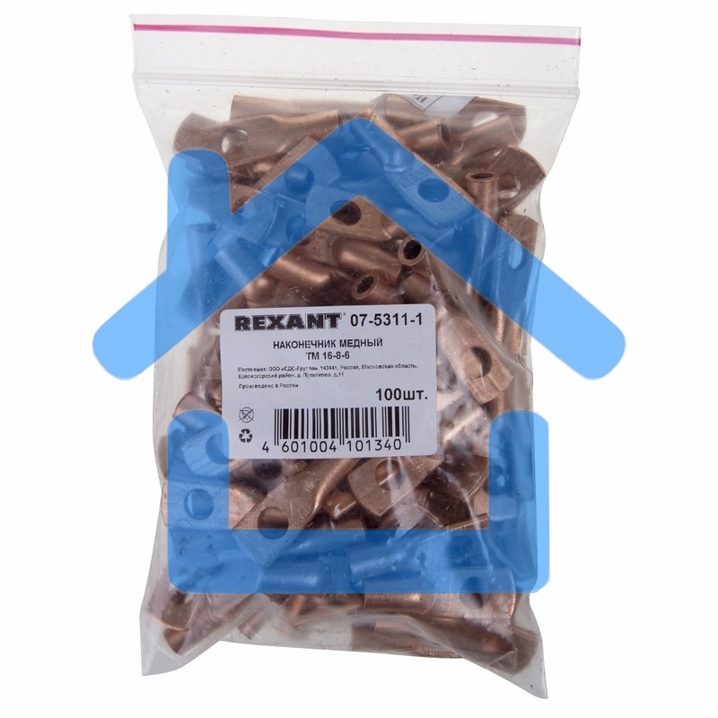 Наконечник ТМ 16–8–6 (16 мм² - Ø 8 мм) (в упак. 5 шт.) Rexant