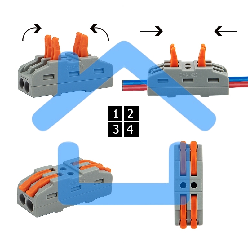 Клемма СМК 222-422 проходная 2 полюса (0,08-4 мм²), серая (5 шт./уп.) Rexant