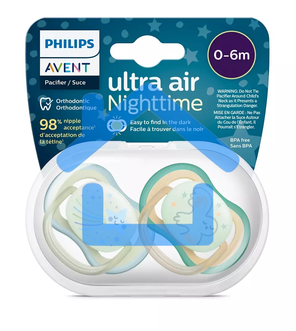 Пустышка Philips Avent ultra air, ночная, звезда/сова, 0-6 мес., 2 шт.
