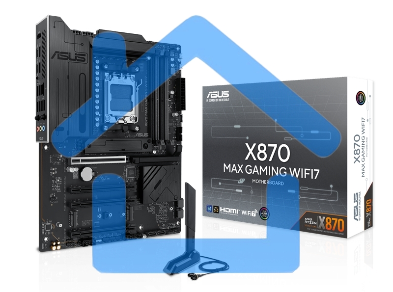 Материнская плата ASUS X870 MAX GAMING WIFI7, AM5, AMD X870, 4xDDR5, 4xSATA, 3xM.2, 1xPCIe 5.0 x16, 2xPCIe 4.0 x16, 1xPCIe x1, 1xHDMI, 2xUSB-C 40Gbps (USB4), 1xUSB-A 10Gbps, 3xUSB-A 5Gbps, 4xUSB-A 2.0, 1x2.5Gb LAN, Wi-Fi 7, Bluetooth 5.4, 3x3.5 мм, 7.1, A