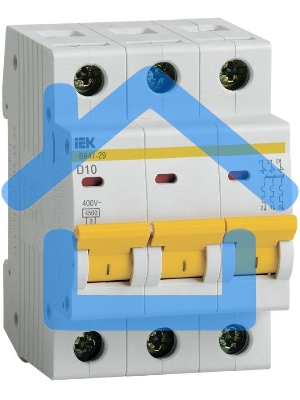 Выключатель автоматический модульный 3п D 10А 4.5кА ВА47-29 ИЭК MVA20-3-010-D