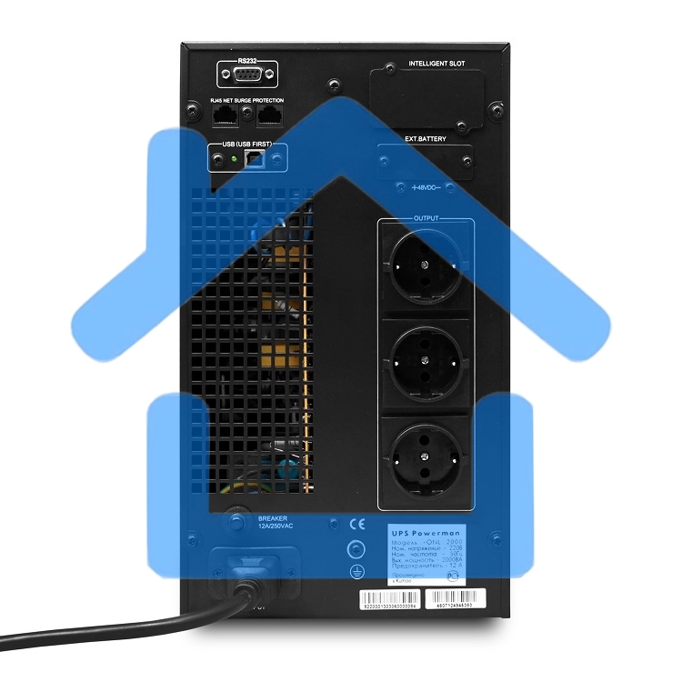Источник бесперебойного питания PowerMan Online 2000VA черный (Online-Double conversion/LCD Display/USB/Software/RJ11/45,RS-232)