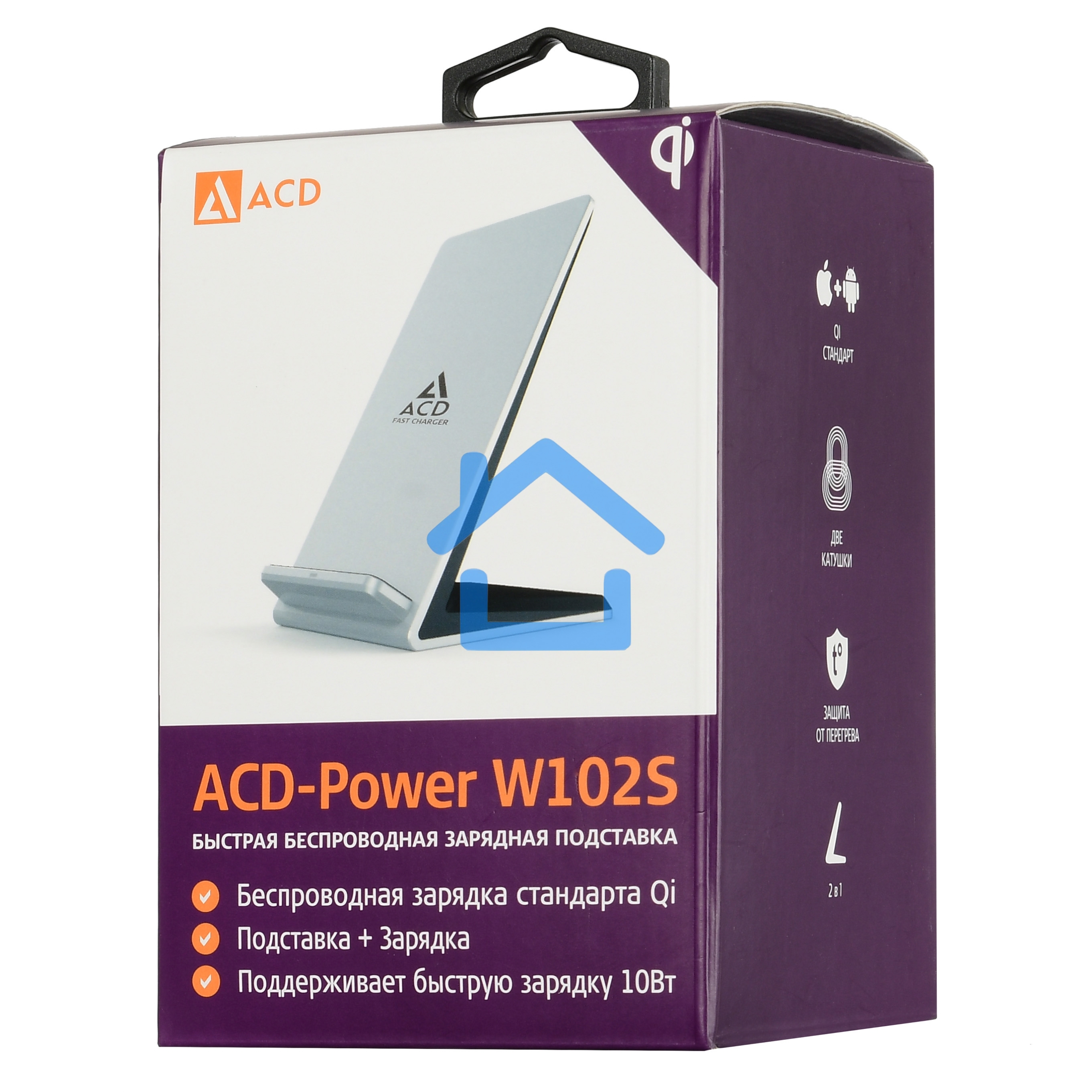 Зарядное устройство ACD-W102S-F1S 10Вт, беспроводная Qi, 2-катушки с QC, 5В/2А ~ 9В/1,8А RTL