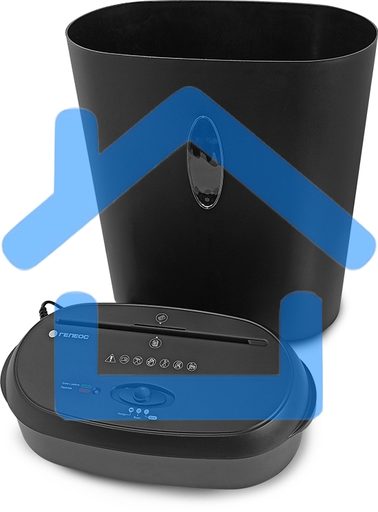 Уничтожитель документов ГЕЛЕОС УМ24-4, DIN P-4 (4 ур-нь секр.), фрагмент 3,9х38мм, 17 лист (70г/м2), CD/пл.карты/скрепки/скобы, 24 литра