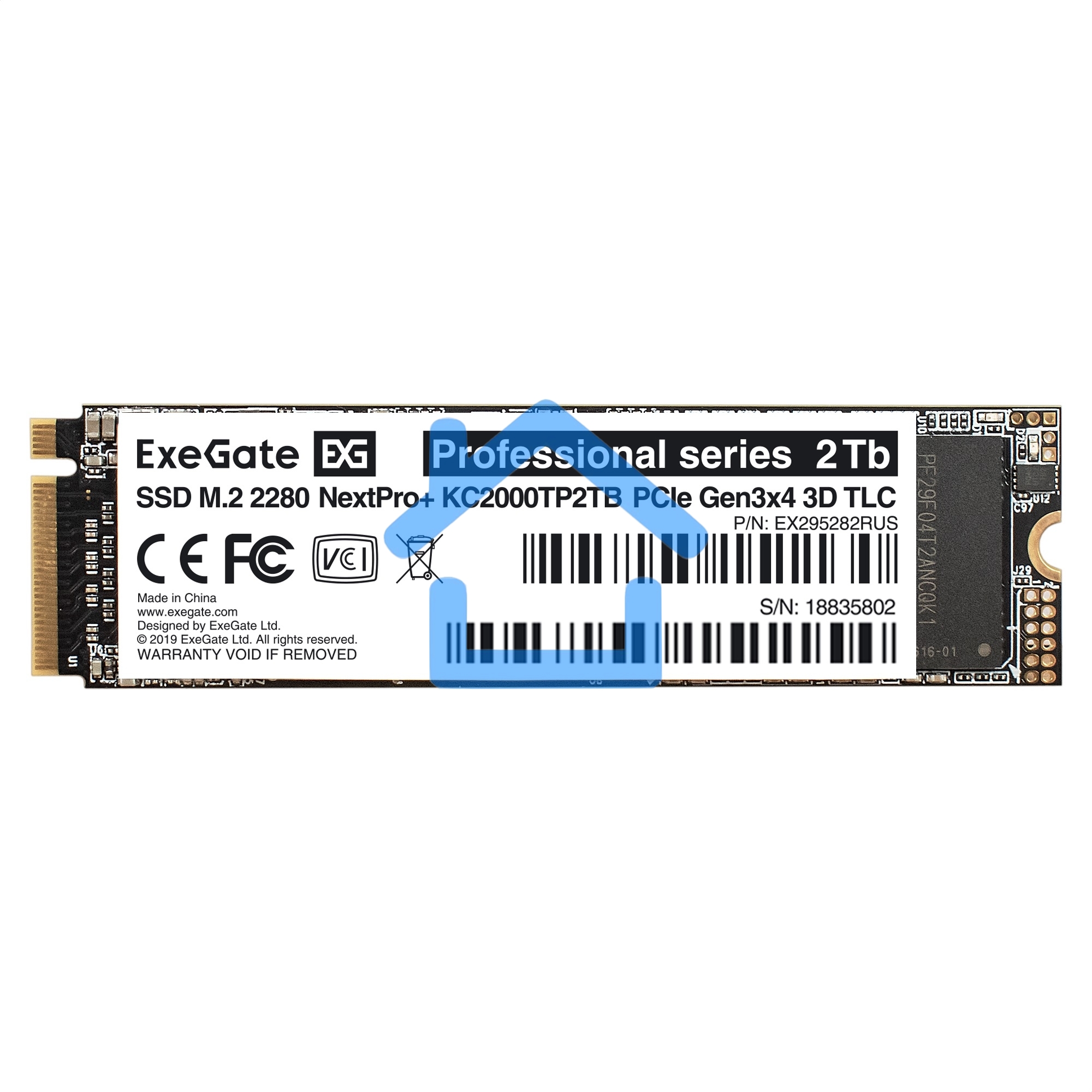 Накопитель SSD ExeGate, 2Tb, PCIe 3.0 x4, M.2 2280, NVMe, R/W 2000/1600