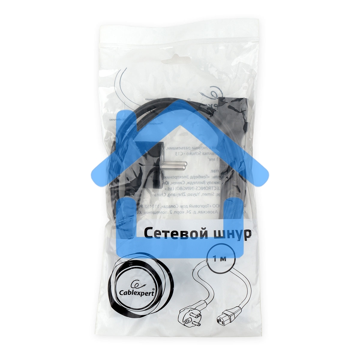 Кабель питания Cablexpert PC-186-1-1M, 1м, Schuko- C13, 3x1кв.мм, черный, с заземлением, пакет