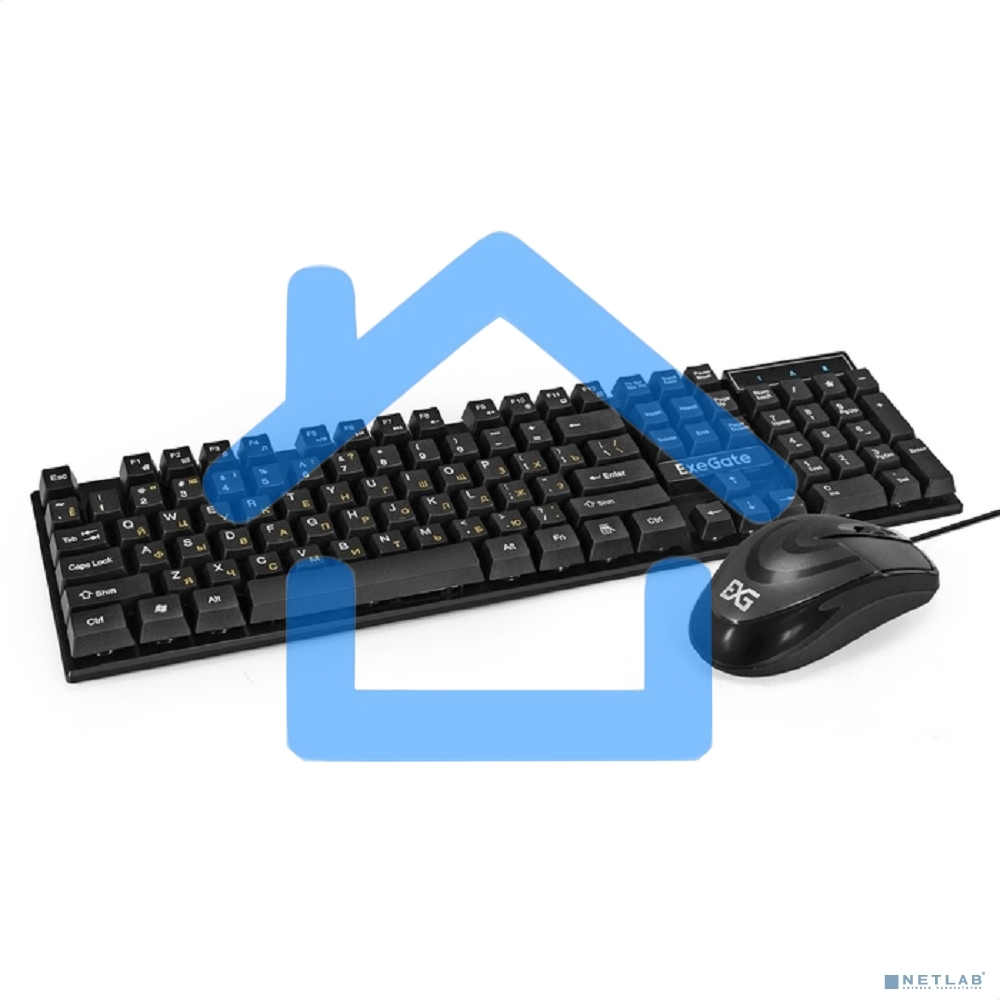 Комплект ExeGate Professional Standard Combo MK110 (клавиатура влагозащищенная 104кл. + мышь оптическая 1000dpi, 3 кнопки и колесо прокрутки, длина кабелей 1,5м; USB, черный, Color Box)