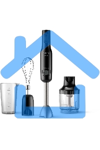 Блендер погружной Philips HR2543/90, 700Вт, 1 скорость, турбо режим, стакан для взбивания, венчик, измельчитель, черный