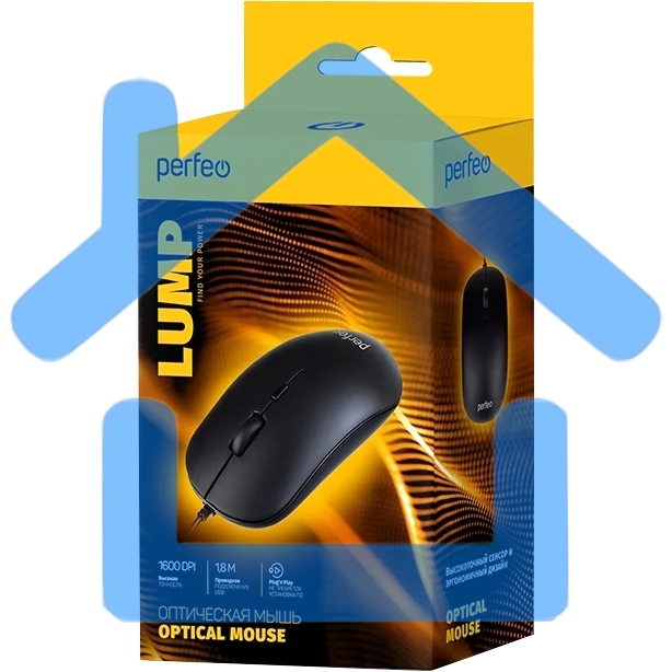 Мышь проводная Perfeo LUMP черный, 1600 dpi, USB, кнопки - 4