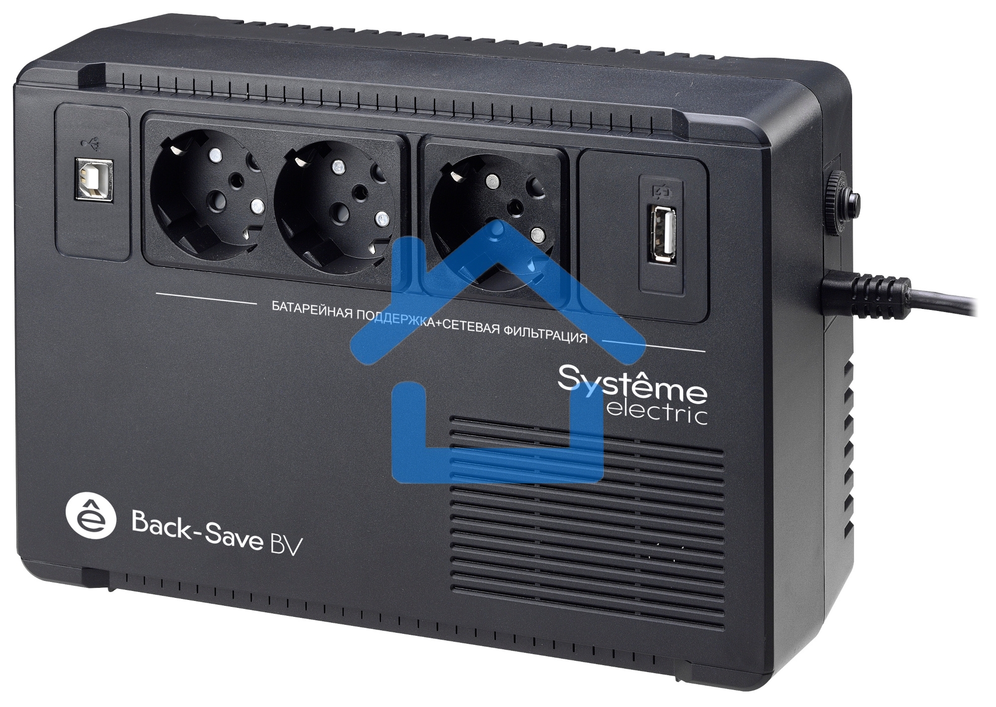 Источник бесперебойного питания Systeme Electriс Back-Save, 400VA/240W, 230V, Line-Interactive, AVR, 3xSchuko, USB charge(type A), USB