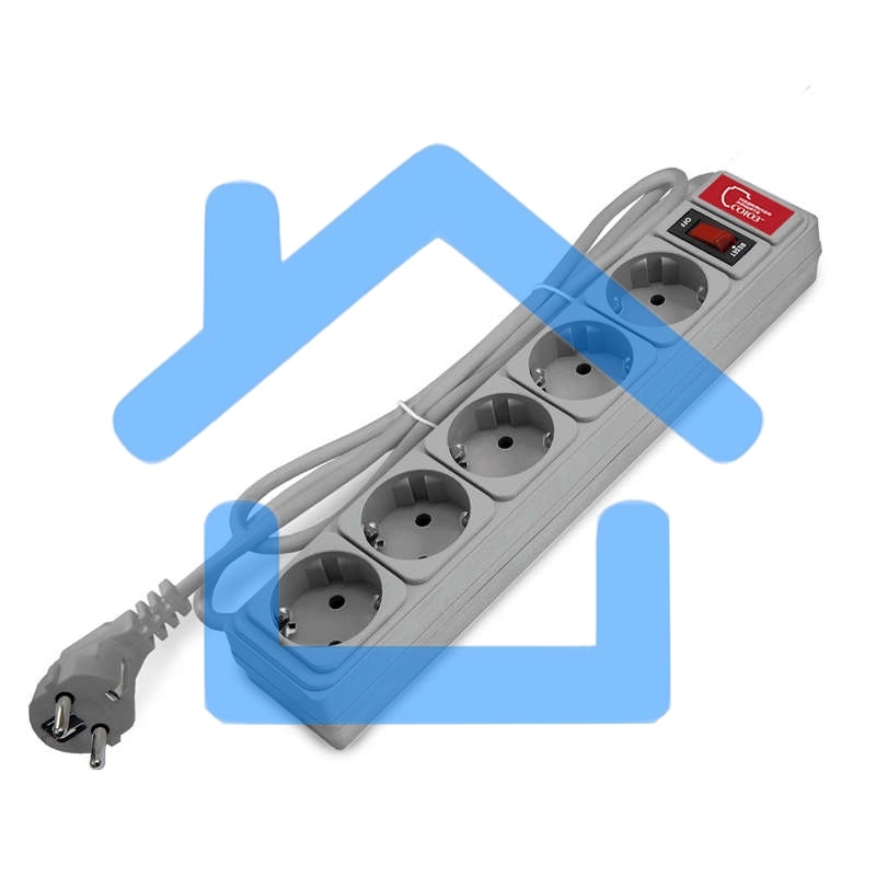 Удлинитель с сетевым фильтром 5х1.8 10А ПВС 3х0.75 сер. Союз 1341