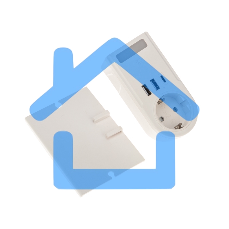 Адаптер USB (2хUSB-A + USB-С) + розетка 220-250В с подсветкой и подставкой для телефона Rexant