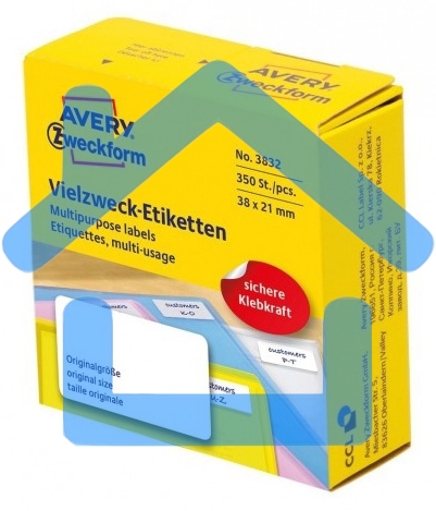 Этикетки самоклеящиеся Avery Zweckform 3832 38x21 мм, 350 шт, универсальная, 70 г/м2, белый (упак.:1рул)