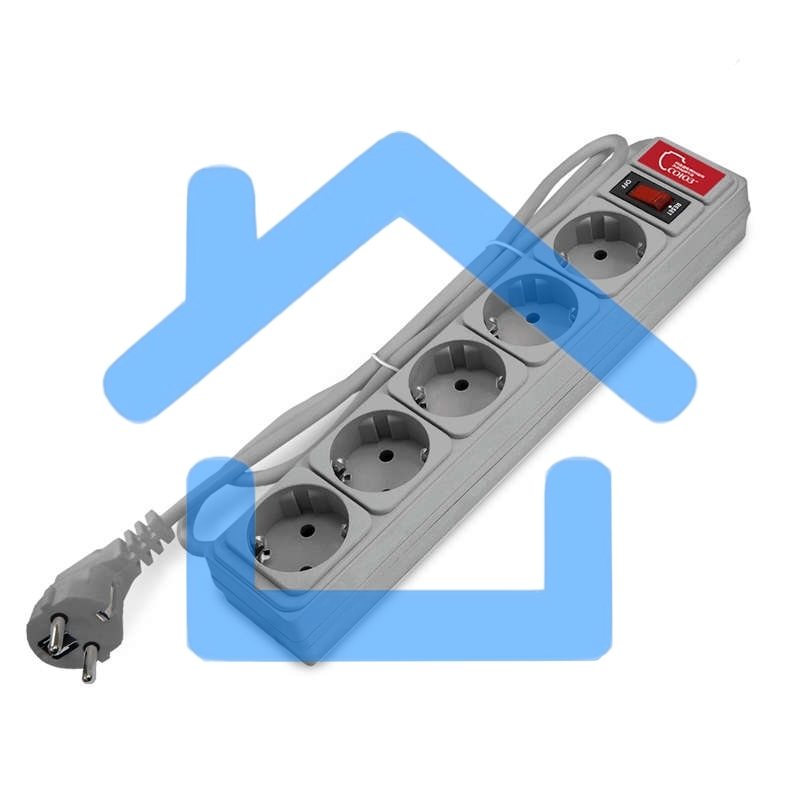 Удлинитель с сетевым фильтром 5х1.5м 10А ПВС 3х0.75 сер. Союз 1328