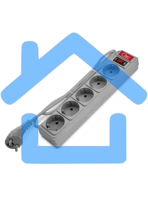 Удлинитель с сетевым фильтром 5х1.5м 10А ПВС 3х0.75 сер. Союз 1328