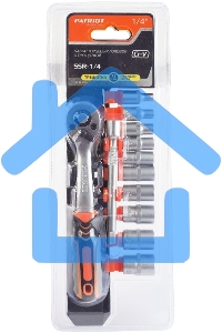Набор торцовых головок PATRIOT SSR-1/4, CrV сталь, трещотка, удлинитель, 12 предм.Тороцовые головки 10 шт: 4,5,6,7,8,9,10,11,12,13 мм удлинитель 100мм 1шт трещотка 72 зуба 1 шт