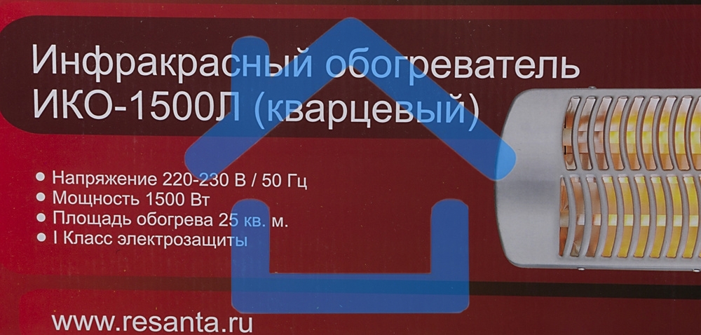 Обогреватель инфракрасный Ресанта ИКО-1500Л, серый, кварцевый, 1500 Вт, 25 м2, термостат