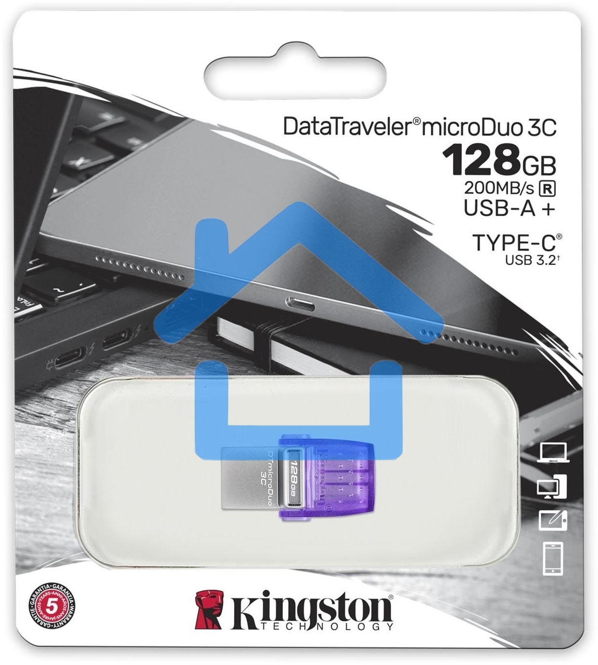 Флешка USB R/W Kingston 128Gb DataTraveler microDuo 3C DTDUO3CG3/128Gb USB3.0 фиолетовый