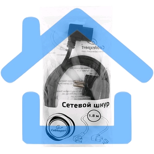 Кабель питания Gembird 1.8м, VDE(0.75мм), черный, угловой разъем, с зазем., пакет PC-186A-VDE