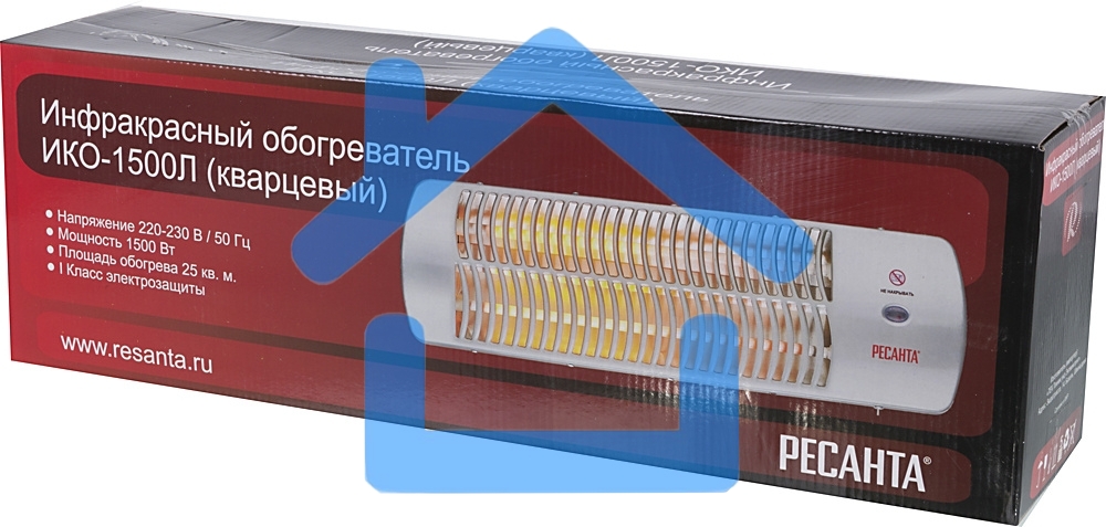 Обогреватель инфракрасный Ресанта ИКО-1500Л, серый, кварцевый, 1500 Вт, 25 м2, термостат
