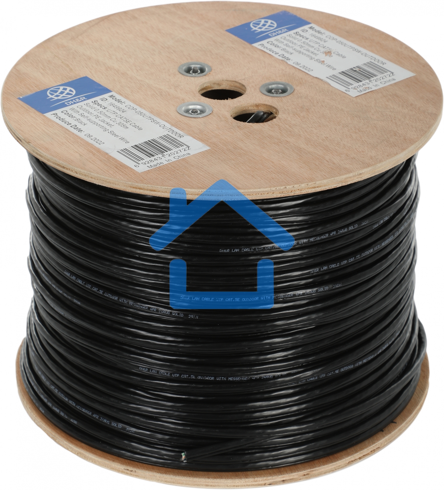 Кабель сетевой Ningbo UTP 4 пары cat5E solid 0.5мм Cu molded 305м серый outdoor стальной трос