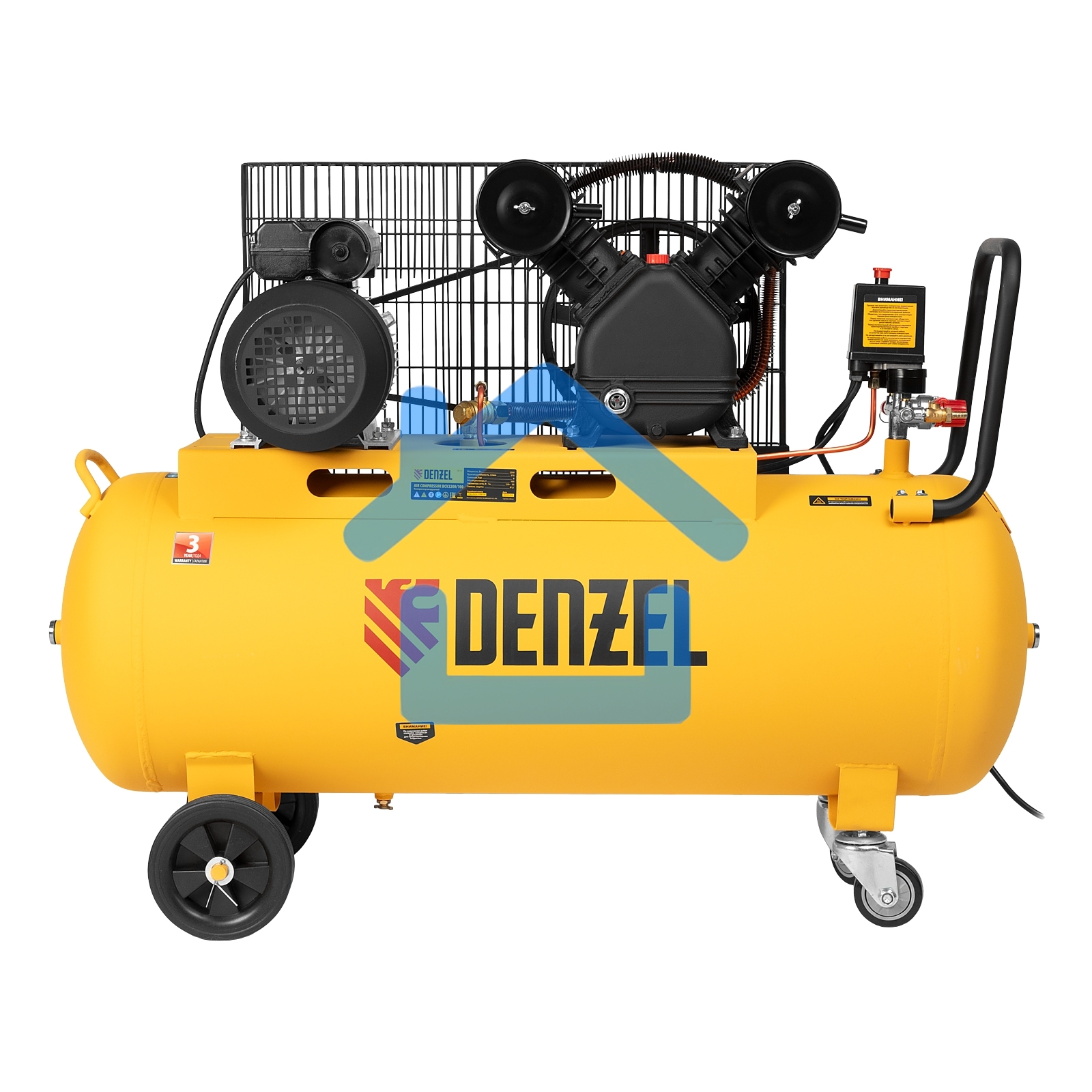 Компрессор воздушный рем. привод BCV2200/100, 2,2 кВт, 100 литров, 370 л/мин Denzel