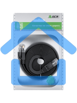 Патч-корд GCR PROF плоский прямой 2.0m, UTP медь кат.6, черный, 30 AWG, ethernet high speed 10 Gbит/с, RJ45, T568B, GCR-52861