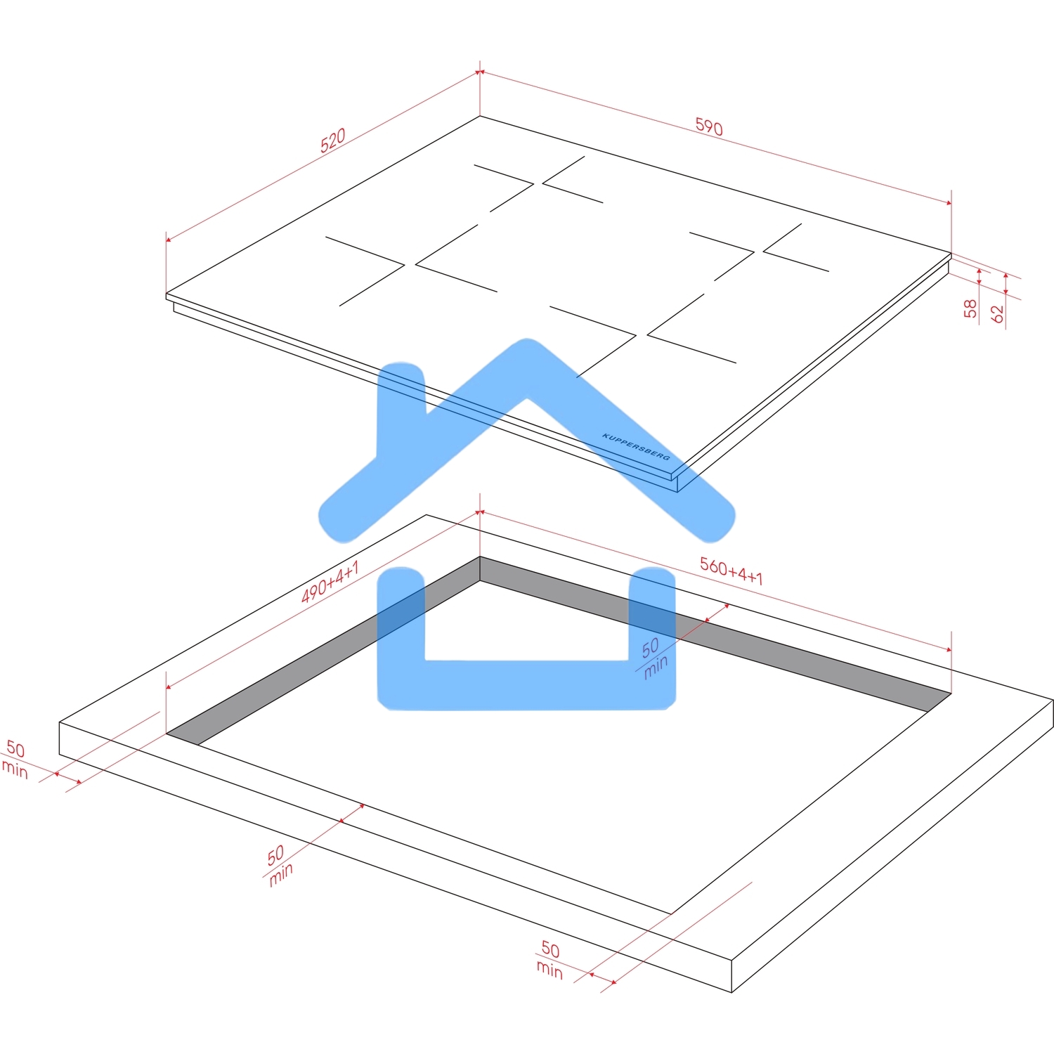 Индукционная варочная панель Kuppersberg ICI 615, индукция, High-Tech, 59 см, 9 уровней мощности, блокировка управления, автоматическое отключение, Inverter, таймер, Booster, Flexi-zone, слайдерное управление, черный