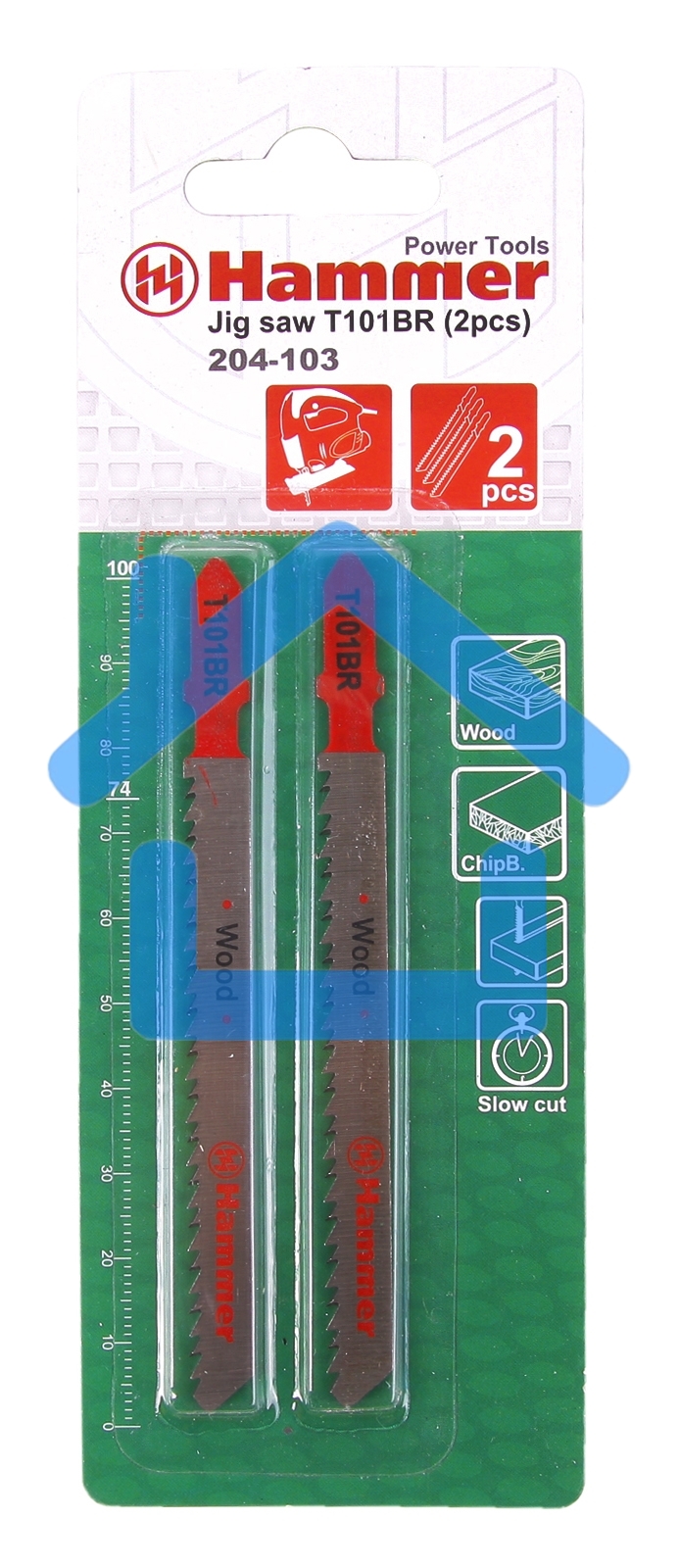Пилка для лобзика Hammer Flex 204-103 JG WD T101BRдр.\пл, 74мм, шаг 2.5, обр.зуб, HCS, 2шт.