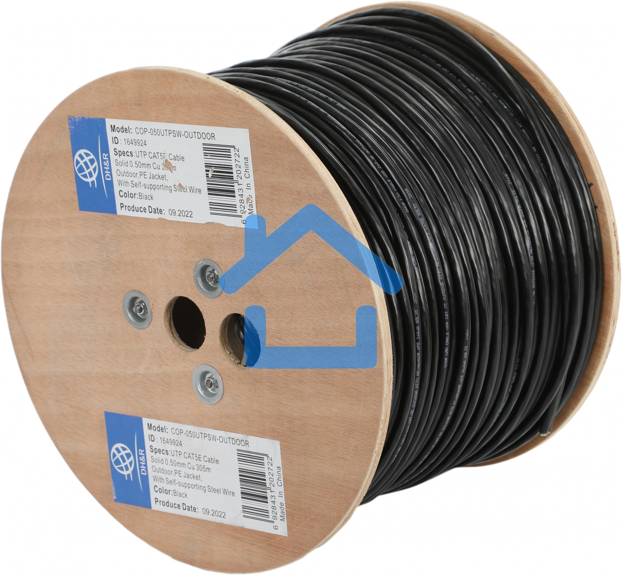 Кабель сетевой Ningbo UTP 4 пары cat5E solid 0.5мм Cu molded 305м серый outdoor стальной трос