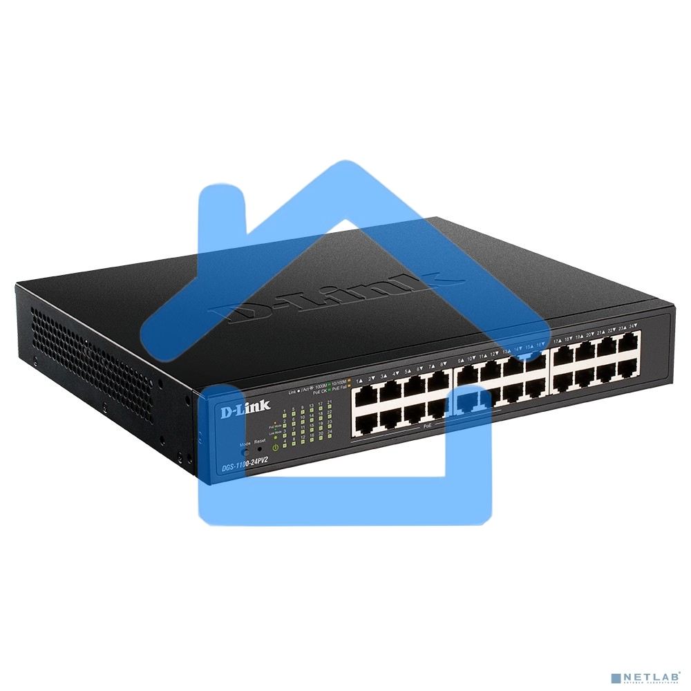 Настраиваемый L2 коммутатор D-Link DGS-1100-24PV2/A3A c 24 портами 10/100/1000Base-T (12 портов РоЕ 802.3af/at, PoE-бюджет 100 Вт)