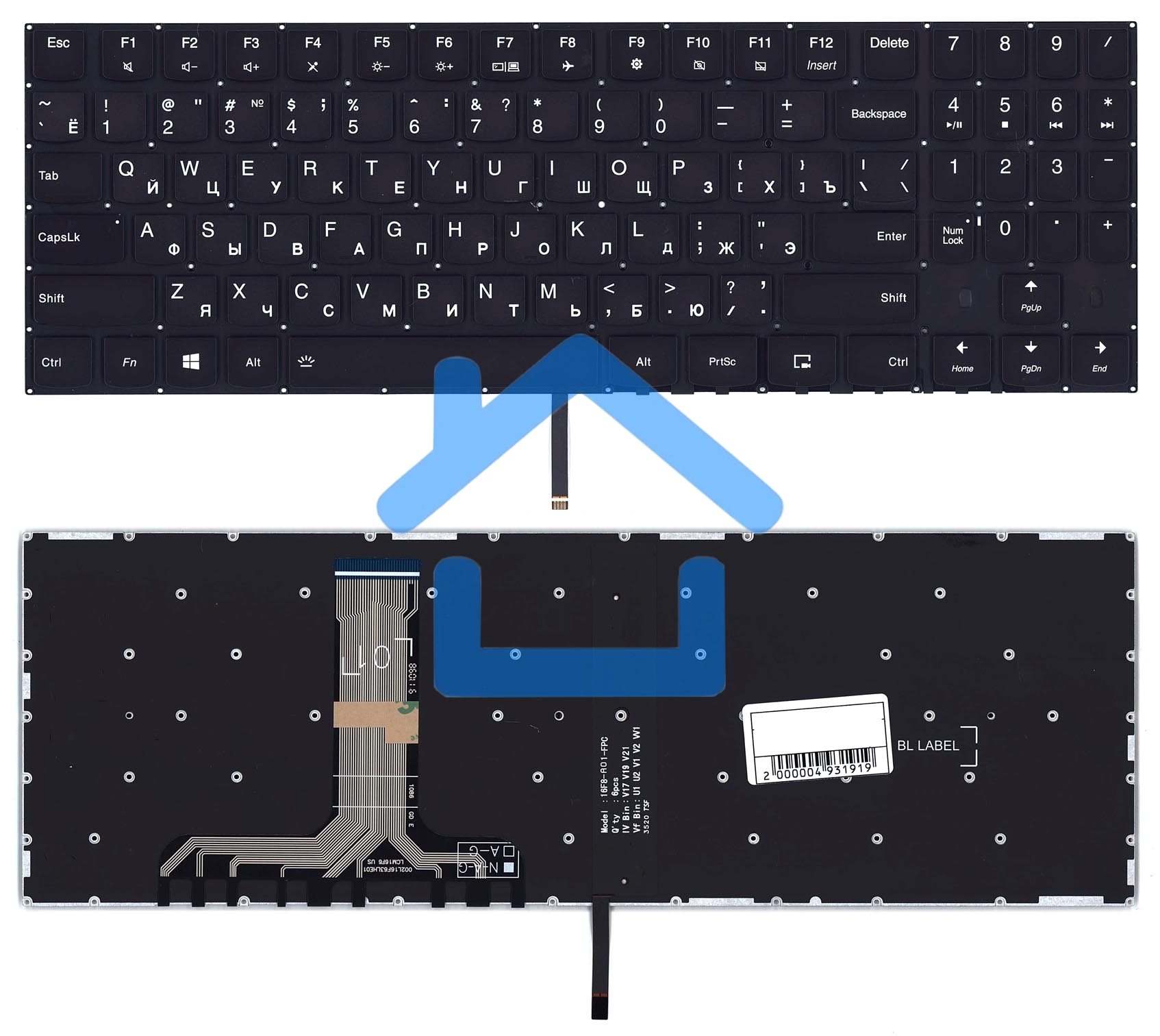 Клавиатура для ноутбука Lenovo Legion Y540 черная с белой подсветкой