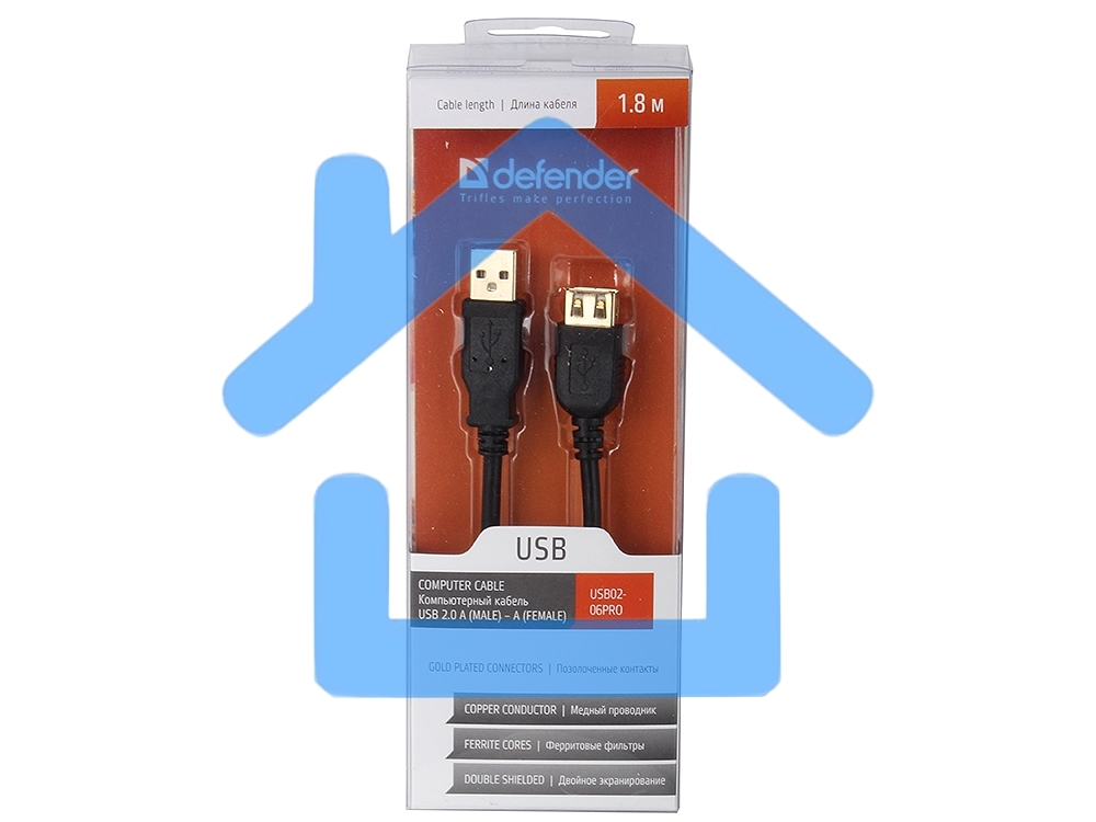 Кабель Defender PRO USB 2.0 кабель удлинительный 1.8м AM/AF, зол.конт, 2фер.фил.